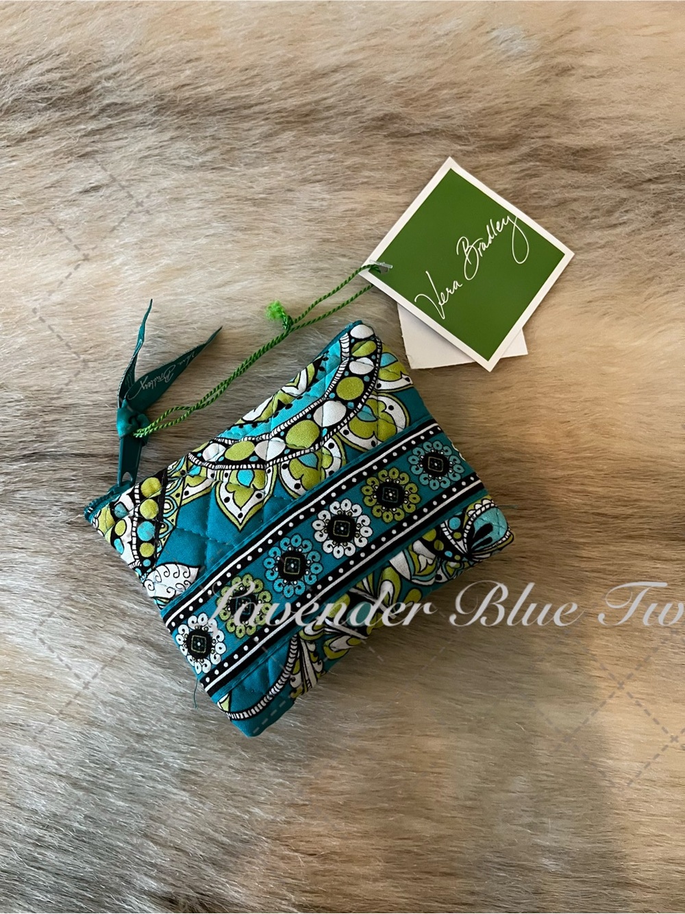 NEW Vintage VERA BRADLEY Peacock 2007 Zipper Coin Purse Pouch 5"x4" Y2K Green Pa